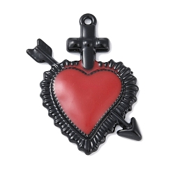 Черный Стойки обшивки сплава эмали подвески, без кадмия, без никеля и без свинца, сердце со стрелой, чёрные, 33.5x26x3 мм, отверстие : 1.5 мм