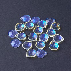 Clear AB Electroplate Glass Pendants, AB Color Plated, Petal, Clear AB, 15.5x13.5x4mm, Hole: 1.4mm