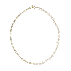 Розовый Кварц Бусины ручной работы из натурального розового кварца и 304 цепочки-скрепки из нержавеющей стали, золотые, 19.49 дюйм (49.5 см) ~ 19.69 дюйм (50 см)