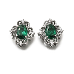 Зеленый Латунные стеклянные бусины, без кадмия, без никеля и без свинца, ромб, зелёные, 12x12x6 мм, отверстие : 1.8 мм