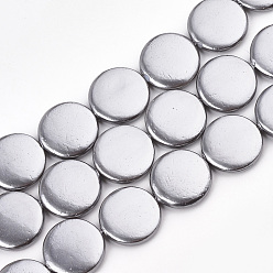 Gray Spray Paint Freshwater Shell Beads, Flat Round, Gray, 14x3~3.5mm, Hole: 0.5mm, about 36~38pcs/strand, 14.9 inch~16.1 inch