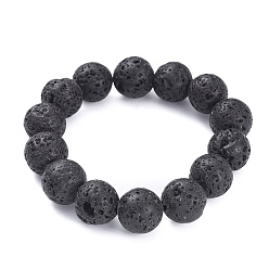 Лавовый камень Натуральные бусины из вулканического камня стрейч браслеты, круглые, внутренний диаметр: 2-1/4 дюйм (5.6 см), бусина : 14 mm