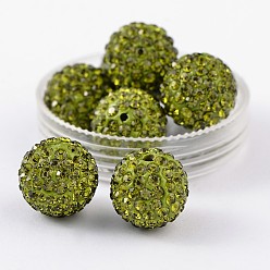 Оливин Бусины со стразами, полимерная глина , класс А, круглые, п.п. 15, оливина, 14 мм, отверстие : 1.5 мм, С. 15 (2.1~2.2 мм)