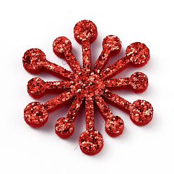Red Snowflake Felt Fabric Christmas Theme Decorate, with Glitter Gold Powder, for Kids DIY Hair Clips Make, Red, 3.4x3x0.25cm