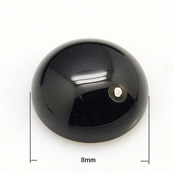 (946F)Морозный цвет внутри  Жонкиль / Непрозрачная зеленая подкладка Природных драгоценных камней кабошон, полукруглые / купольные, черный агат, 8x3.5 мм