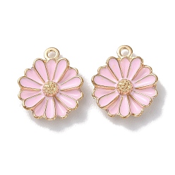 Pink Подвески из эмали и сплава, золотые, цветочный шарм, розовые, 15.5x13x3.5 мм, отверстие : 1.4 мм