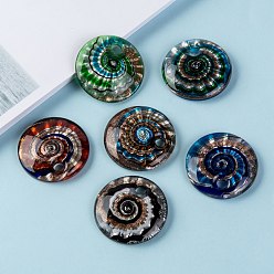 Mixed Color Handmade Silver Foil Lampwork Pendants, with Gold Sand, Flat Round, Mixed Color, 45x10mm, Hole: 5mm, 12pcs/box
