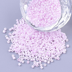 Бледно-Розовый Стеклянные цилиндрические бусины, бисер, Цейлон, круглое отверстие, розовый жемчуг, 1.5~2x1~2 мм, отверстие : 0.8 мм, около 8000 шт / упаковка, о 85~95 г / мешок