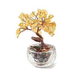 Желтый Кварц Натуральные желтые кварцевые чипсы украшения из дерева жизни, стеклянная основа с медной проволокой и драгоценными камнями внутри, фен-шуй энергетический камень подарок для домашнего офиса украшение рабочего стола, 40x75 мм