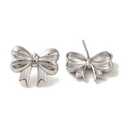 Platinum Rack Plating Brass Clip-on Earrings, Long-Lasting Plated, Lead Free & Cadmium Free, Bowknot, Platinum, 16.5x20mm