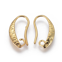 Golden Brass Earring Hooks, with Horizontal Loop, Carved, Golden, 16x2mm, 20 Gauge, Pin: 0.8mm, Hole: 1.6mm