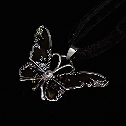 Черный Ожерелья из вощеного шнура с подвеской в виде бабочки из сплава эмали, платина, чёрные, 17.72 дюйм (45 см)