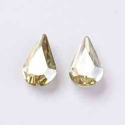 Jonquil Glass Pointed Back Rhinestone, Grade A, Back Plated, teardrop, Jonquil, 13x8x4mm