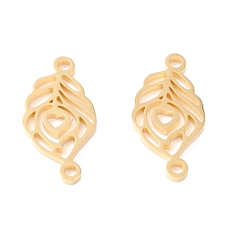 Настоящее золото 18K 201 ссылки нержавеющей стали, ручная полировка, павлинье перо вакуумное покрытие pvd, реальный 18 k позолоченный, 22x11x1.5 мм, отверстие : 1.8 мм