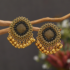 Черный Серьги-люстры из сплава с цветком, античная бронза, чёрные, 40x38 мм
