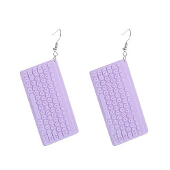Лиловый Серьги-подвески из смолы в виде клавиатуры, платина, сирень, 58x30 мм