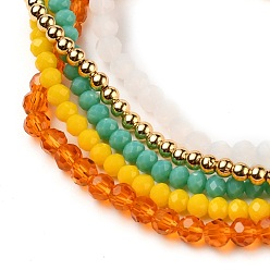 Mixed Color Stretch Bracelets Sets, Stackable Bracelets, with Real 18K Gold Plated Brass Beads and Glass Beads, Round & Rondelle, Mixed Color, Inner Diameter: 2-1/4 inch(5.8cm), 5pcs/set