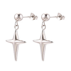Платина 925 серьги-гвоздики в форме креста из стерлингового серебра, с печатью 925, платина, 22x11 мм