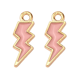 Розовый Подвески из эмали и сплава, удар молнии, золотой свет, туманная роза, 20x7x1.5 мм, отверстие : 2 мм