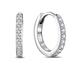 Платина Серьги-кольца из стерлингового серебра 925 с родиевым покрытием, гипоаллергенные серьги, с ааа класс фианитами, кольцо, платина, 13x2 мм