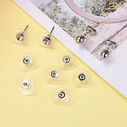 Silver Brass Ear Nuts, Bullet Clutch Earring Backs with Pad, for Stablizing Heavy Post Earrings, Flat Round, Silver, 11x6mm, Hole: 1mm
