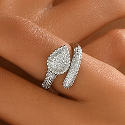 Серебро Манжеты из латуни с микро паве кубический цирконий для женщин, слеза, серебряные, 11 мм, внутренний диаметр: 16мм~18мм