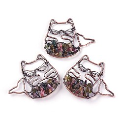 Tourmaline Natural Tourmaline Big Pendants, with Brass Findings, Animal, Red Copper, 44x50x6mm