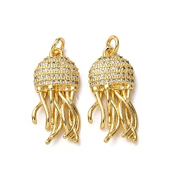 Jellyfish Латунные микро проложить кубического циркония подвески, с целью перехода в кольце, стойки покрытие, долговечный, без свинца и без кадмия, реальный 18 k позолоченный, медуза, 25x11x3 мм, отверстие : 3.5 мм