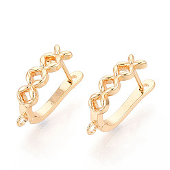 Настоящее золото 18K Латунная фурнитура для хооп серег, без кадмия, без никеля и без свинца, монета, реальный 18 k позолоченный, 20x13x5 мм, отверстие : 1.4~1.5 мм, штифты : 0.9 мм