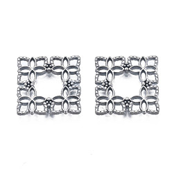 Antique Silver Tibetan Style Alloy  Filigree Joiners,, Cadmium Free & Lead Free, Square, Antique Silver, 15.5x15.5x2mm, about 1030pcs/1000g