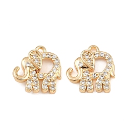 Настоящее золото 18K Латунные микро проложить кубического циркония подвески, Слон прелести, реальный 18 k позолоченный, 12x12x2.5 мм, отверстие : 1.2 мм