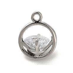 Платина Латунные микро проложить кубического циркония прелести, круглое кольцо с бриллиантовыми подвесками, платина, 8.5x7x5.5 мм, отверстие : 0.8 мм