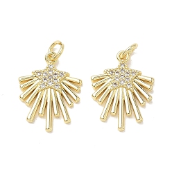Real 18K Gold Plated Brass Micro Pave Clear Cubic Zirconia Pendants, Long-Lasting Plated, Lead Free & Cadmium Free, Rack Plating, Star Charms, Real 18K Gold Plated, 21x15.5x2mm, Hole: 3mm