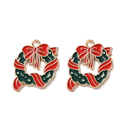 Christmas Wreath Подвески из эмали и сплава, Новогодняя тема, золотой свет, Рождественский венок, 20x18.5x2 мм, отверстие : 1.8 мм