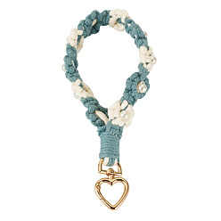 Светлый Морско-зеленый Подвесные украшения из хлопчатобумажных плетеных цветов, с застежками в виде сердечек из сплава и пластиковыми бусинами, светло-зеленый, 200 мм