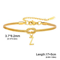 Letter Z 304 Браслеты с подвесками в виде инициалов из нержавеющей стали, браслеты из змеиной цепи для женщин, золотые, Письмо Z, 6.69 дюйм (17 см)