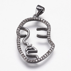 Gunmetal Brass Micro Pave Cubic Zirconia Pendants, Face, Gunmetal, 27x17x2mm, Hole: 3x5mm