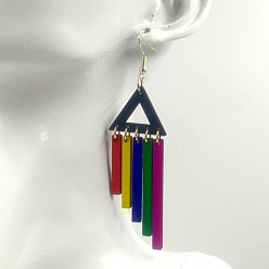 Треугольник Серьги-подвески из сплава дерева в богемном стиле, золотые, треугольные, 88x24 мм