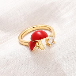 Малиновый Открытые манжеты из латуни с микропаве и цирконием для женщин, гриб, с эмалью, стойки покрытие, прочное покрытие, без кадмия и без свинца, реальный 18 k позолоченный, малиновый, внутренний диаметр: 16 мм