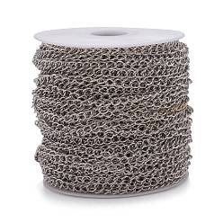 Platinum Iron Twisted Chains, Unwelded, with Spool, Oval, Platinum, 5x3.5x0.7mm, about 328.08 Feet(100m)/roll