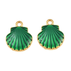 Green 304 Stainless Steel Enamel Pendants, Shell Shape Charms, Ion Plating(IP), Real 18K Gold Plated, Green, 18x15x2.5mm, Hole: 2mm