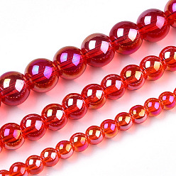 Red Electroplate Transparent Glass Beads Strands, AB Color Plated, Round, Red, 8~8.5mm, Hole: 1.5mm, about 51~53pcs/strand, 14.96 inch~15.55 inch(38~39.7cm)