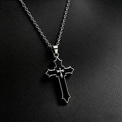 Black Alloy Acrylic Religion Cross Pendant Necklaces, Platinum, Black, 23.62 inch(60cm)