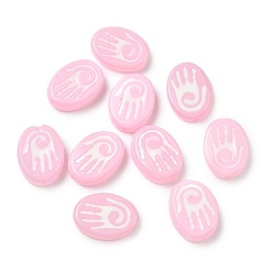 Pink Выпечка окрашенные стеклянные бусины, Овальный с ладонь, с эмалью, розовые, 19.5~20x14.5x5.5~6.5 мм, отверстие : 1.5 мм