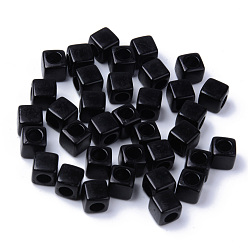 Black Acrylic European Beads, Large Hole Beads, Cube, Black, 7x7x7mm, Hole: 4mm, about 1900pcs/500g