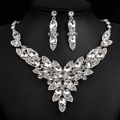 Прозрачный Модные серьги из сплава стекла и ожерелья, цветок, прозрачные, 450 мм