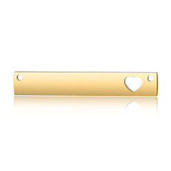 Oro 201 conectores de eslabones de acero inoxidable, pulido manual, rectángulo con el corazón, dorado, 36x6x1.7 mm, agujero: 1.4 mm