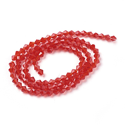 Rouge Imitation cristal perles de verre brin, facette, cône, rouge, 4x4mm, Trou: 0.8mm, Environ 100~110 pcs/chapelet, 13.7~15.7 pouce (35~40 cm)