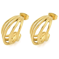 Золотой Ионное покрытие (ip) 304 серьги-гвоздики из нержавеющей стали для женщин, многослойный с-образный, золотые, 20x12 мм