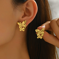 Золотой Из нержавеющей стали бабочка серьги стержня, слева и справа, золотые, 20.7x20 мм
